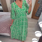 Casual Print V-Neck Waist Wrap Long Dress