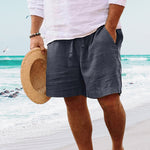 Men's Cotton Linen Drawstring Beach Shorts