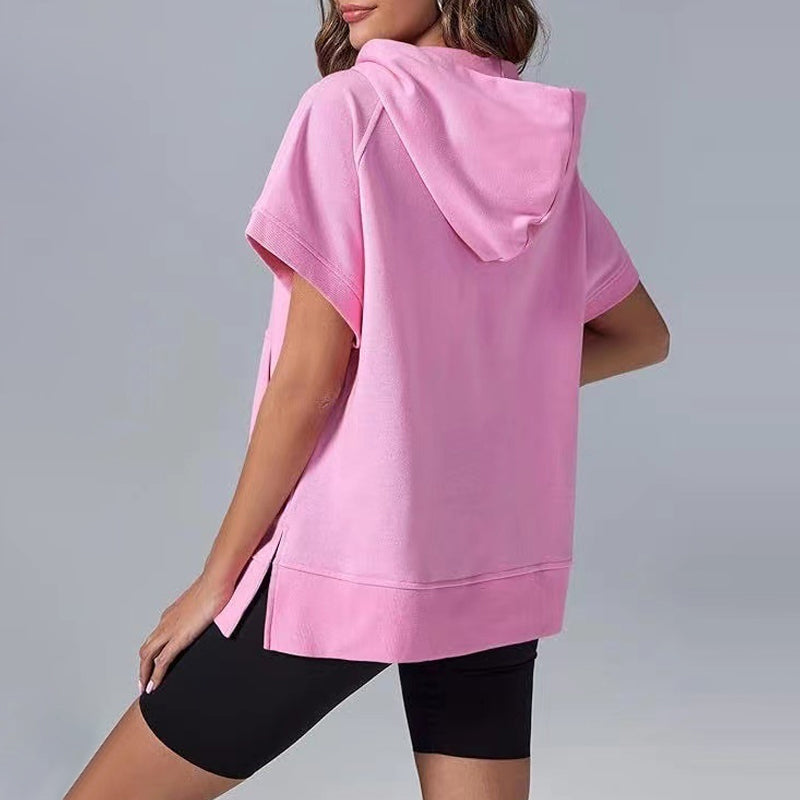 Oversized Casual Half Zip Short Sleeve Pullover Tops