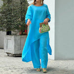 Women's Solid Color Linen Fashionable Casual Suit