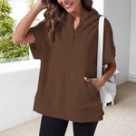 Oversized Casual Half Zip Short Sleeve Pullover Tops