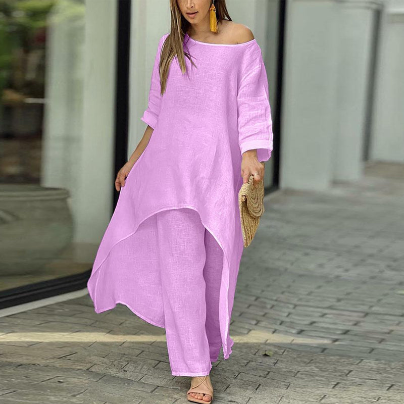 Women's Solid Color Linen Fashionable Casual Suit