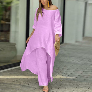 Women's Solid Color Linen Fashionable Casual Suit