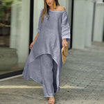 Women's Solid Color Linen Fashionable Casual Suit