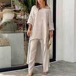 Women's Solid Color Linen Fashionable Casual Suit