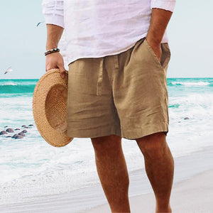 Men's Cotton Linen Drawstring Beach Shorts