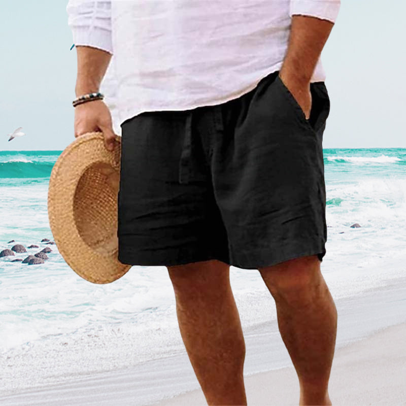 Men's Cotton Linen Drawstring Beach Shorts