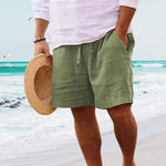 Men's Cotton Linen Drawstring Beach Shorts