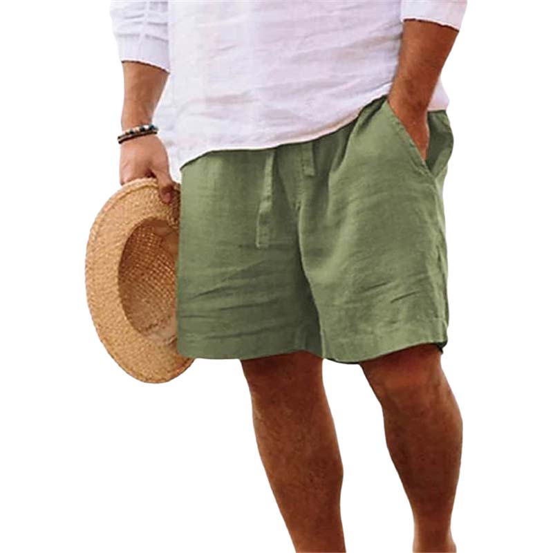 Men's Cotton Linen Drawstring Beach Shorts