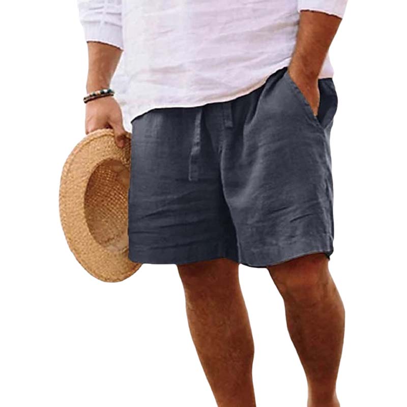 Men's Cotton Linen Drawstring Beach Shorts