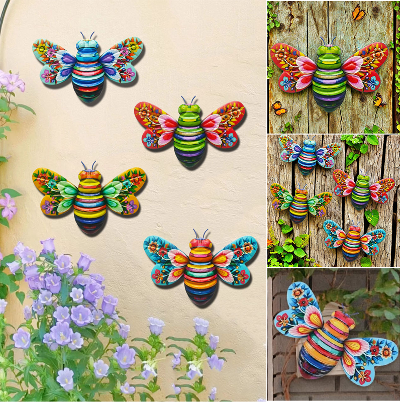 Iron Bee Art Sculpture Hanging Wall Decorations for Garden