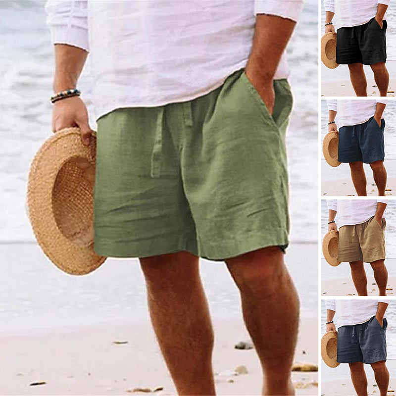 Men's Cotton Linen Drawstring Beach Shorts