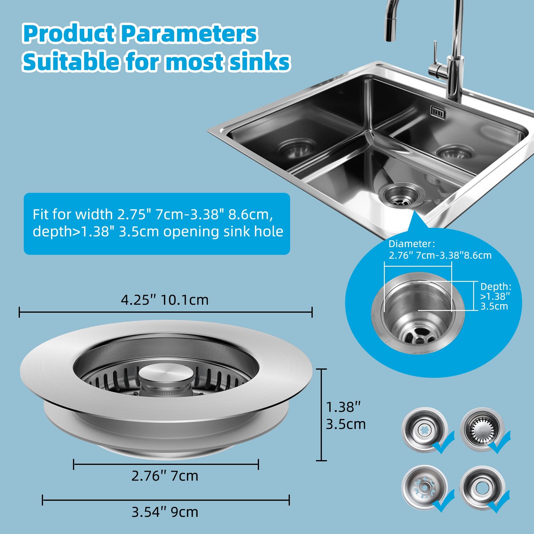 3 in 1 Kitchen Sink Drain Strainer