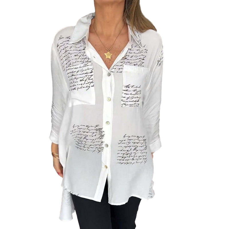 Letter Print Fashion Lapel Shirt