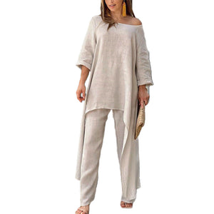 Women's Solid Color Linen Fashionable Casual Suit