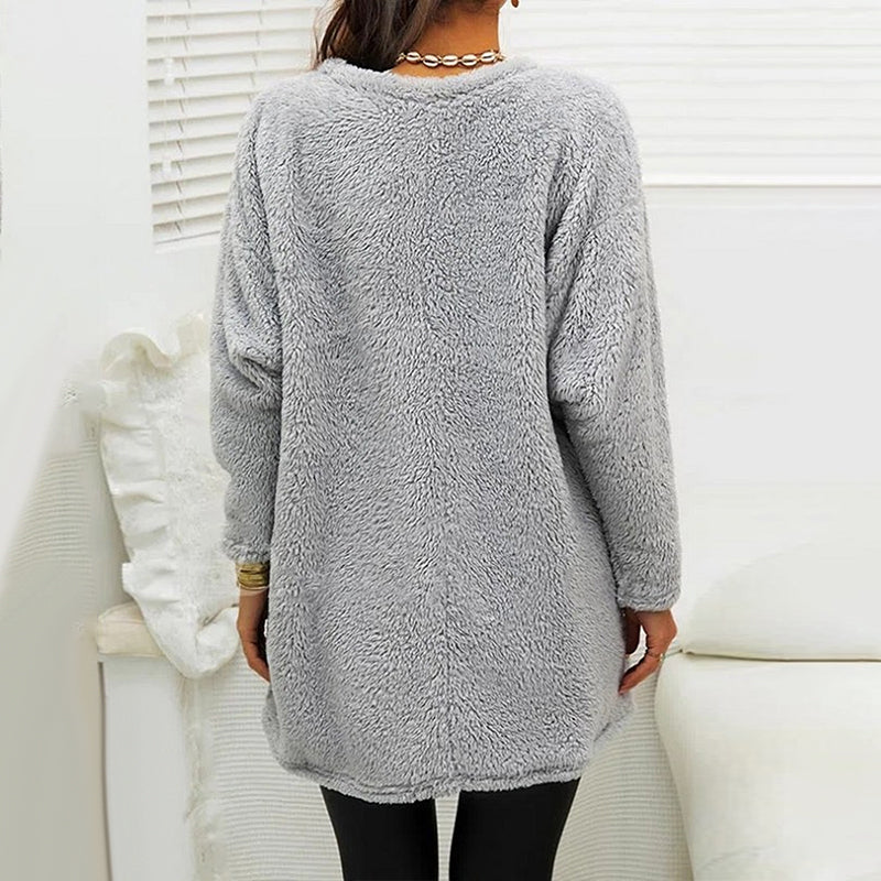 Pocket Crew Neck Casual Warm Long Sleeve T-Shirt Dress