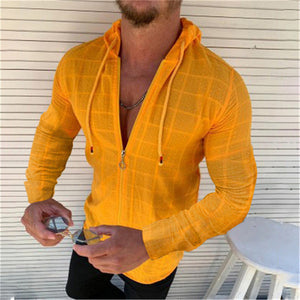 Men Casual V Neck Zip Up Hooded Sweatshirts