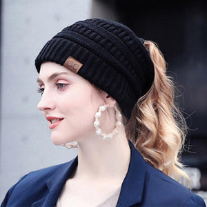 Fashion Soft Knit Ponytail Beanie