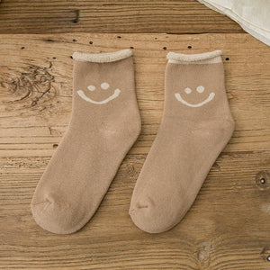 Lovely Smile Face Cotton Socks, 5 pairs