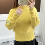 Knitted Floral Embroidery Thick Sweater