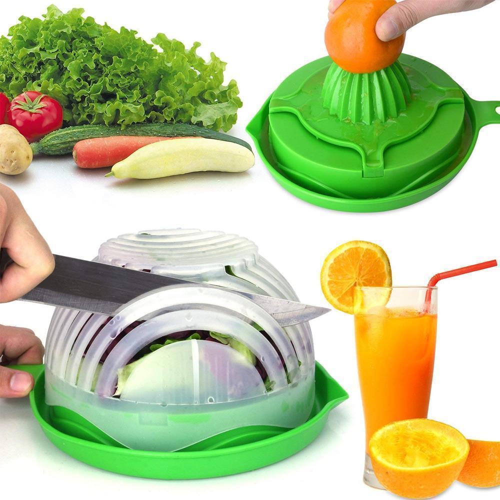 Salad cutter with lemon squeezer, salad in 60 seconds