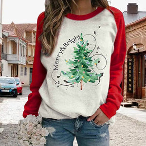 Women's Merry And Bright Christmas Tree Print Casual Sweatshirt