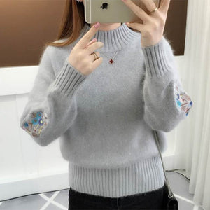 Knitted Floral Embroidery Thick Sweater