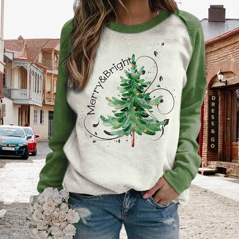 Women's Merry And Bright Christmas Tree Print Casual Sweatshirt