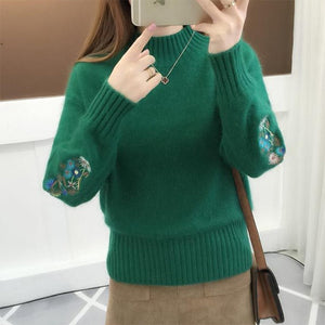 Knitted Floral Embroidery Thick Sweater