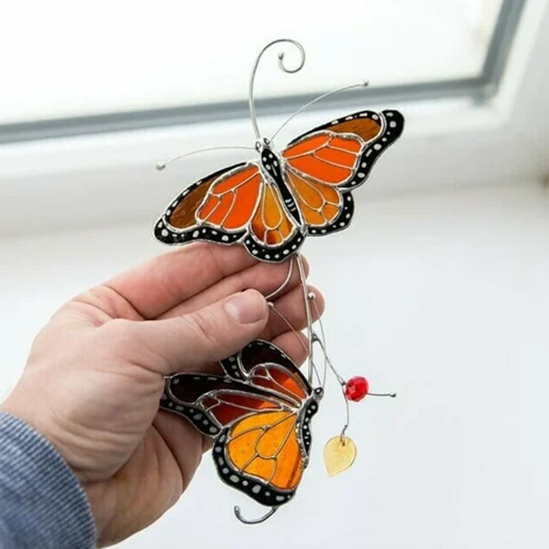 Stained Monarch Butterfly Glass Window Decor