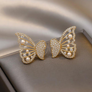 Butterfly Earrings With Pearls And Diamonds