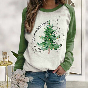 Women's Merry And Bright Christmas Tree Print Casual Sweatshirt