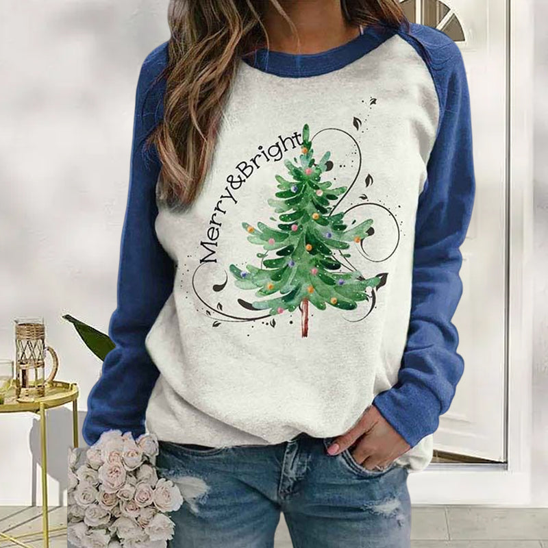 Women's Merry And Bright Christmas Tree Print Casual Sweatshirt