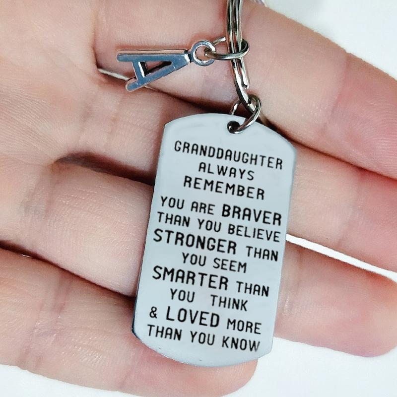 To My Grandson Granddaughter Son Daughter Gift Lettering Keychain