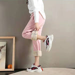 Women Warm Fleece Cotton Round Neck Solid Joggers Sweatpants