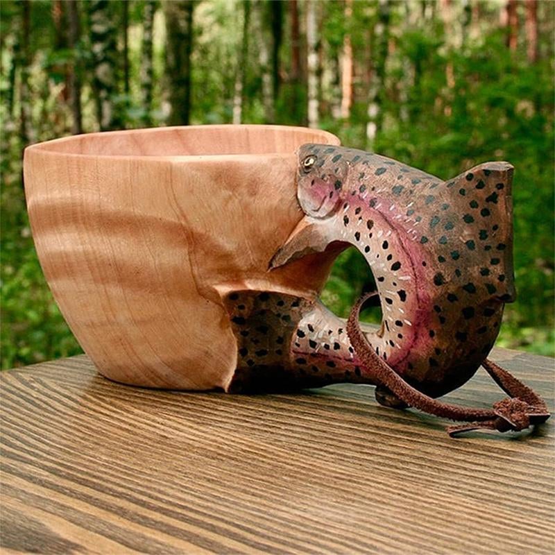 Hand Carved Wooden Mug