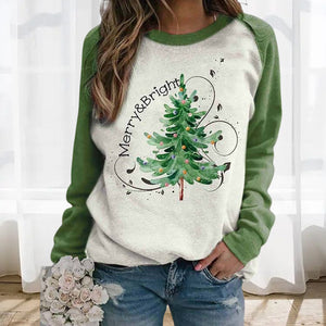 Women's Merry And Bright Christmas Tree Print Casual Sweatshirt