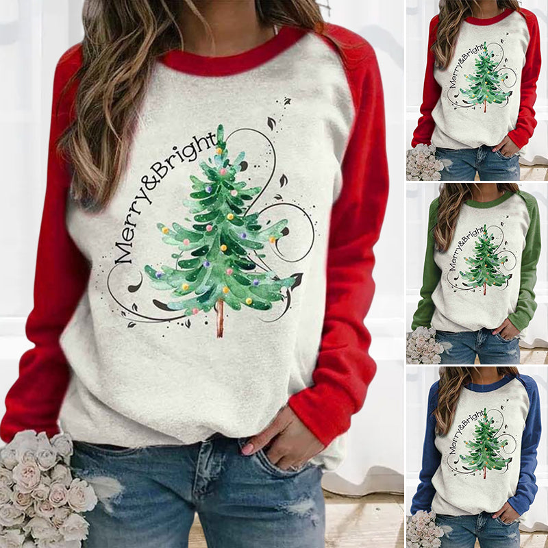 Women's Merry And Bright Christmas Tree Print Casual Sweatshirt