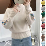 Knitted Floral Embroidery Thick Sweater