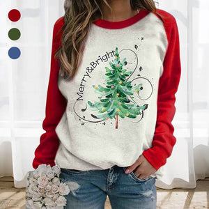 Women's Merry And Bright Christmas Tree Print Casual Sweatshirt