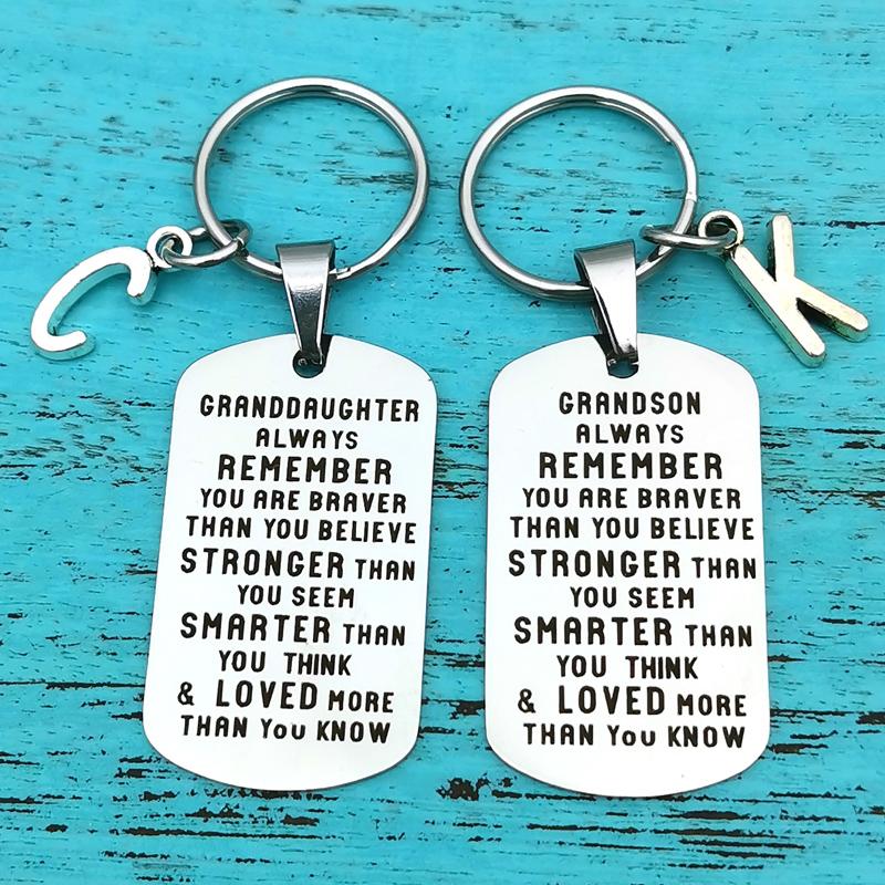 To My Grandson Granddaughter Son Daughter Gift Lettering Keychain