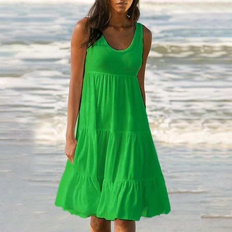 Paneled Solid Sleeveless Beach Midi Dress