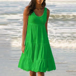 Paneled Solid Sleeveless Beach Midi Dress